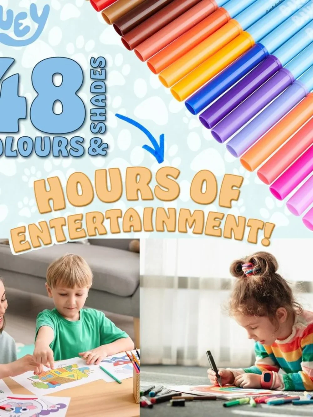Bluey 48 Piece Washable Felt Tip Pens Kids Coloring Art Supplies Marker Set  Cre